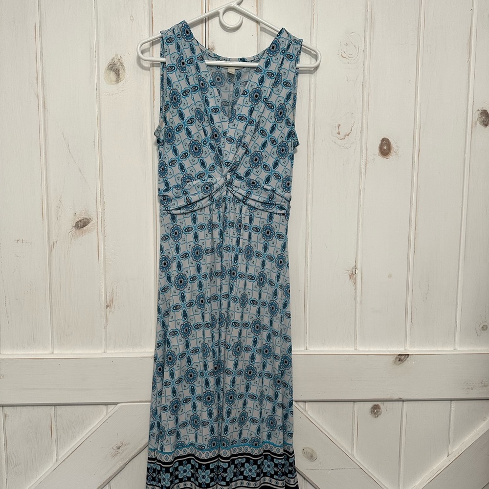 Blue and White Summer Maxi Dress